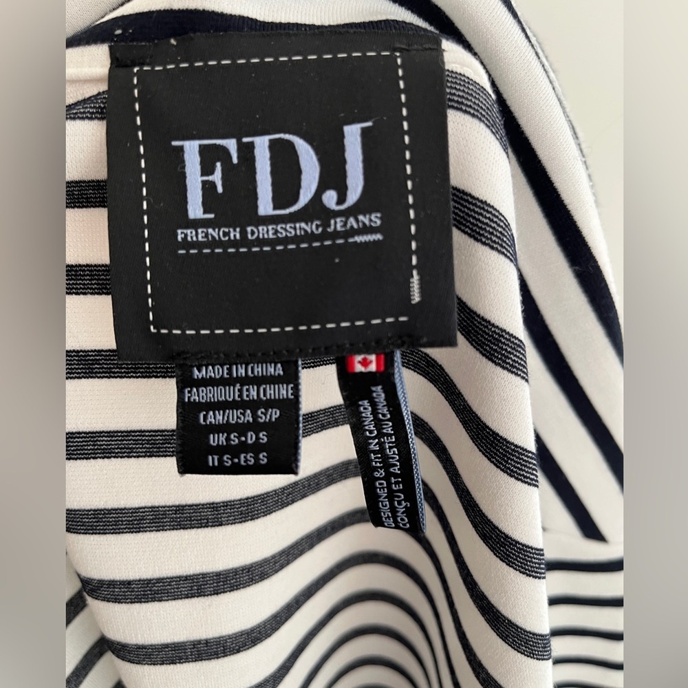 FDJ Striped Unstructured Blazer Open Front Lapels Flap Pockets Nautical Career - Picture 11 of 17